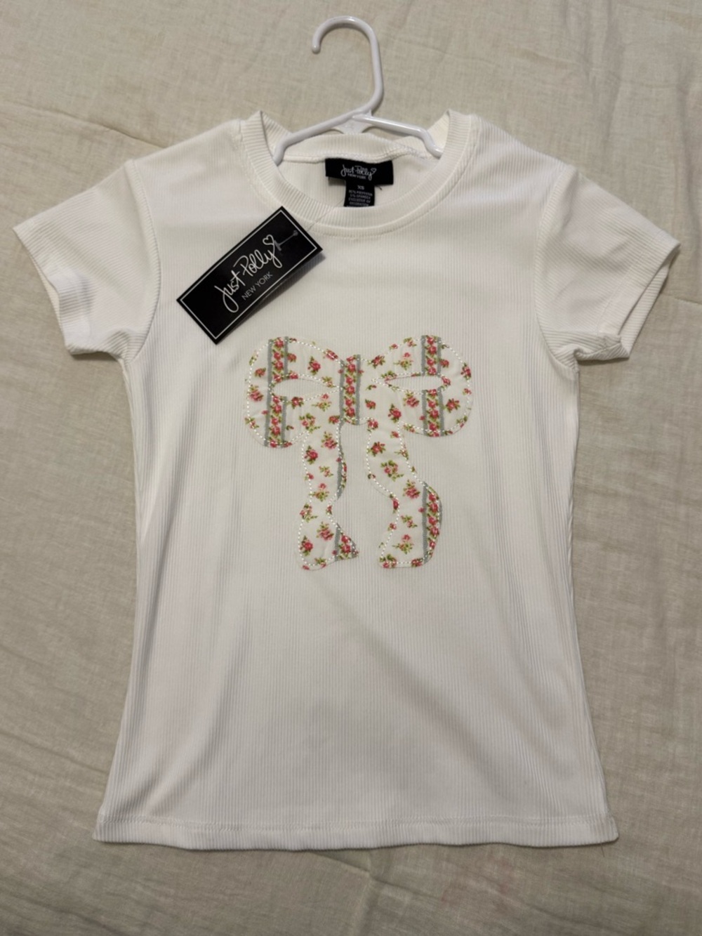 Just Polly Ribbed Floral Bow Tee- Coquette Girl Cottagecore Girl